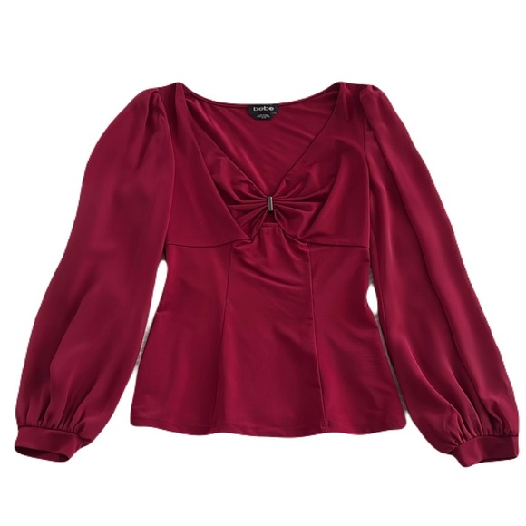 Bebe Blouse with Shiffon Sleeves, Burgundy, XS - Picture 2 of 3